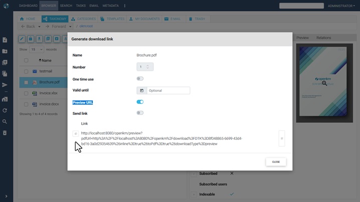 Document Preview Links in OpenKM