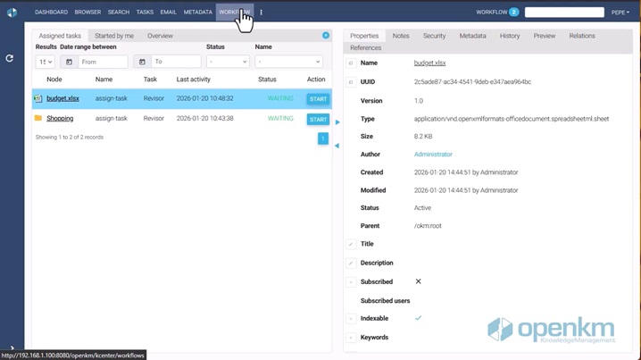 OKMFlow from openkm gui